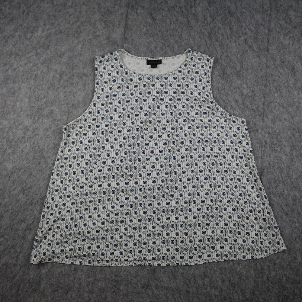 J Jill Top Women Large White Blue Geometric Wearever Collection Sleeveless Tank